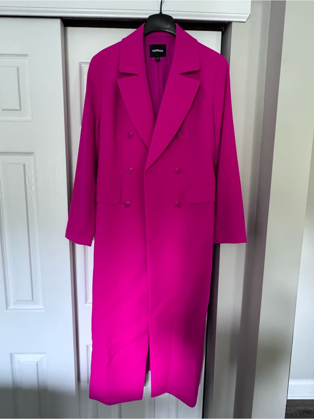 Express Hot Pink Double-Breasted Long Trench Coat